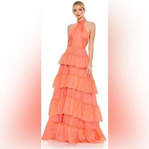 New $398 IEENA Mac Duggal [ 10] Ruffle Tiered Pleated Halter Neck Line Gown Q556
